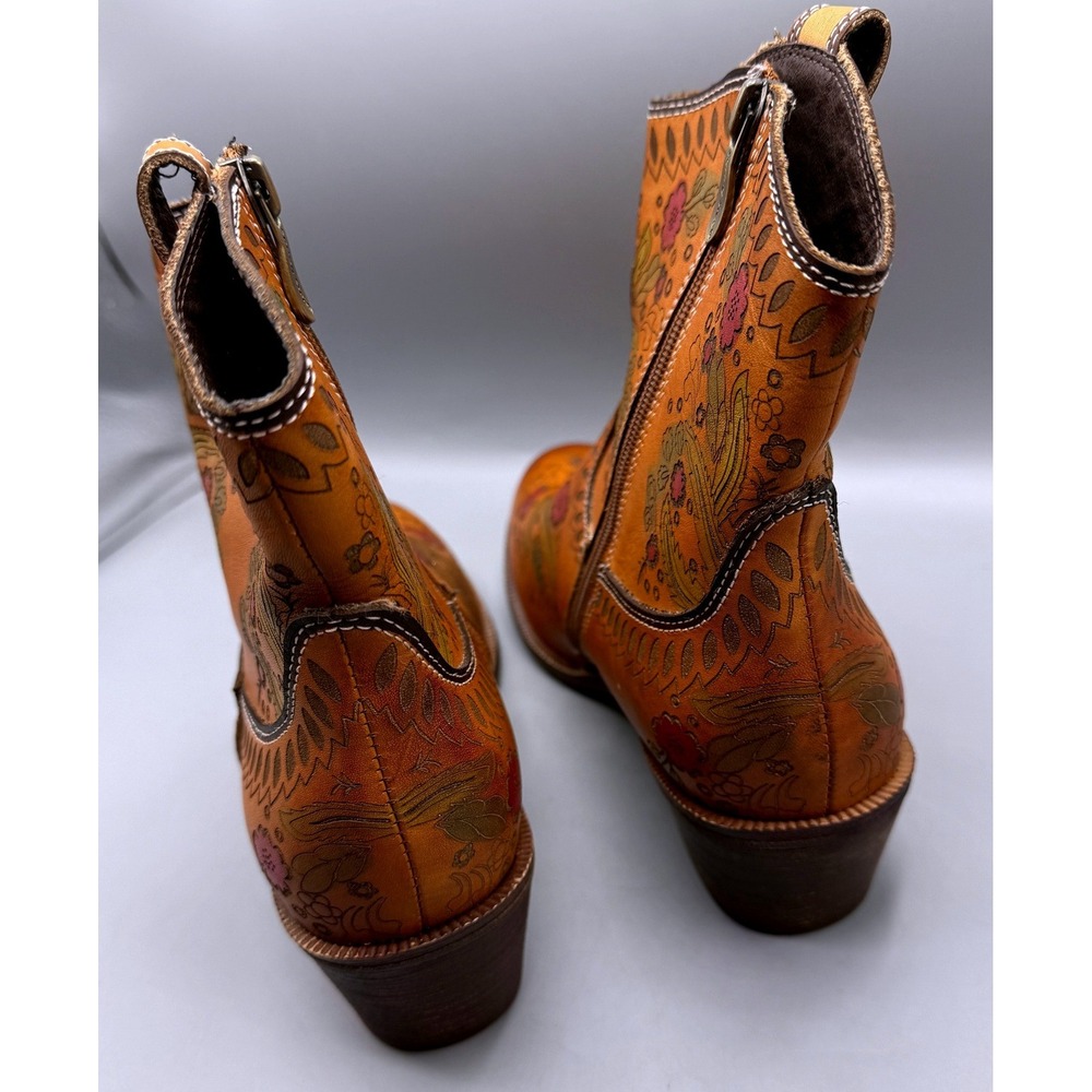L'Artiste Spring Step Galop-CA Tan Leather Floral Western Ankle Boots Womens 41 - Picture 4 of 16